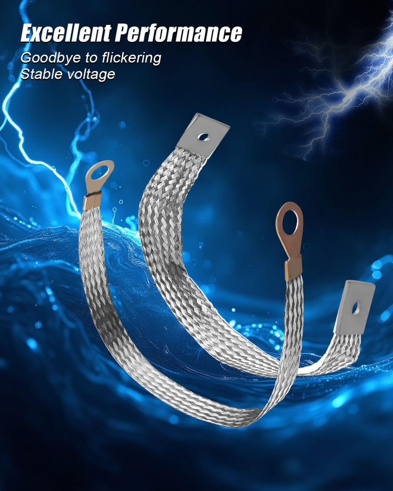 10 AWG Engine Copper Tinned Ground Strap Kit Replace 40140, 3Pcs 11 Inch Braided Ground Straps, 1Pc 14 Inch Grounding Terminal for Automotive Cars Body Frame, with 6 Screws