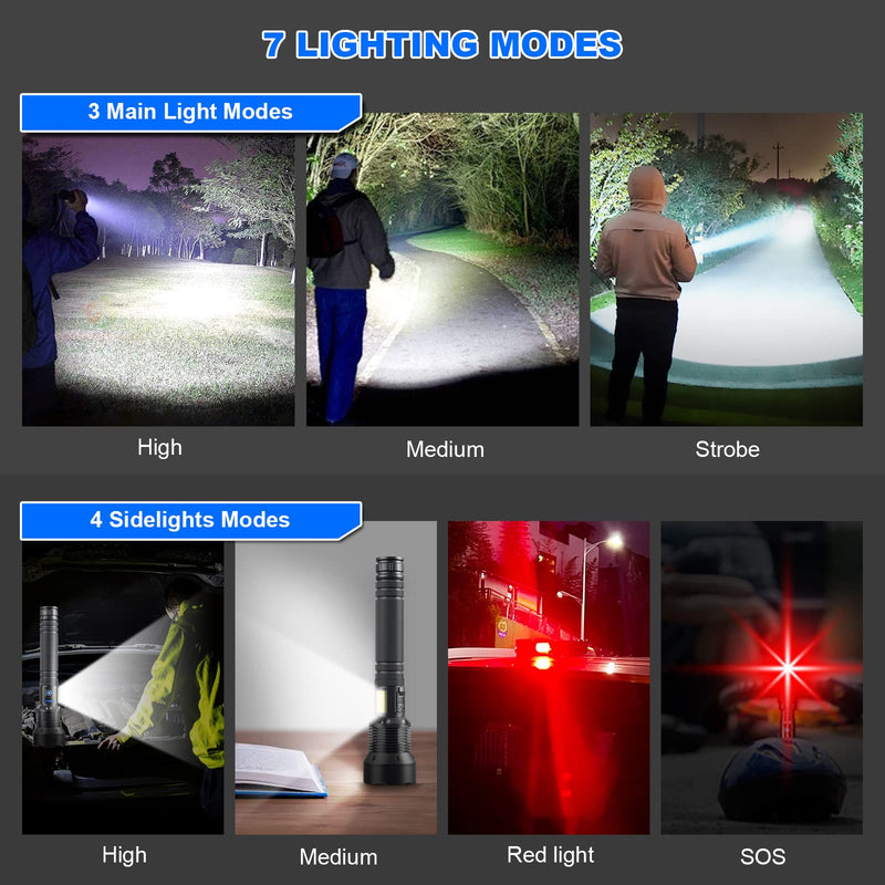 Cinlinso Rechargeable LED Flashlights High Lumens, 99,000 Lumens Super Bright Flash Light with 7 Modes, Powerful Handheld Waterproof Flashlights for Home Emergencies, IPX6 Waterproof 1