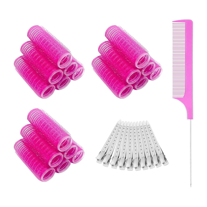 18 Pcs Self Grip Hair Rollers with Small Comb and 10 Pcs Clips, Heatless Curler, Gripping Sticky Rollers Hairdressing Curlers Tools For Short & Long Hair Salon DIY