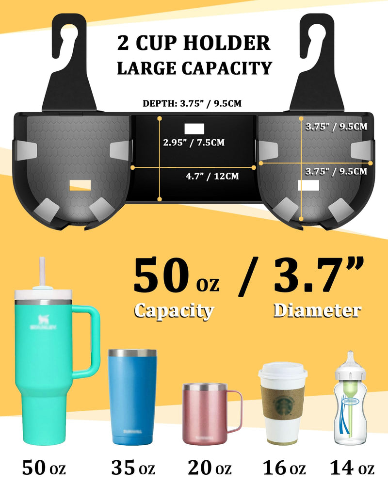 Car Headrest Backseat Cup Holder 3.7" with Organizer, High Capacity 4 in 1 Seat Back Organizer with Headrest Hooks, Multifunctional Storage for Car Travel Accessories Compatible with Most Vehicles 1 PACK GREY+BLACK