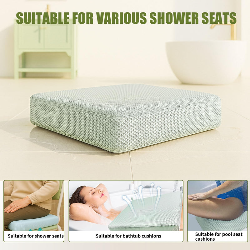 Shower Seat Cushion,Thickened Shower Chair Cushion 4D Air Fiber Material,Machine Washable and Fast Drying Suitable for Shower Seats Bathtub Baths, Poolside Scenes，Light Gray Light Gray