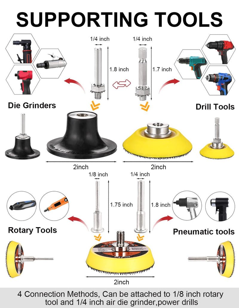 221PCS 2 Inch Die Grinder Sanding Discs Accessories with 1/4'' Holder for Milwaukee Die Grinder M12, Power Drill Sanding Attachment for Surface Conditioning, Sanding & Polishing