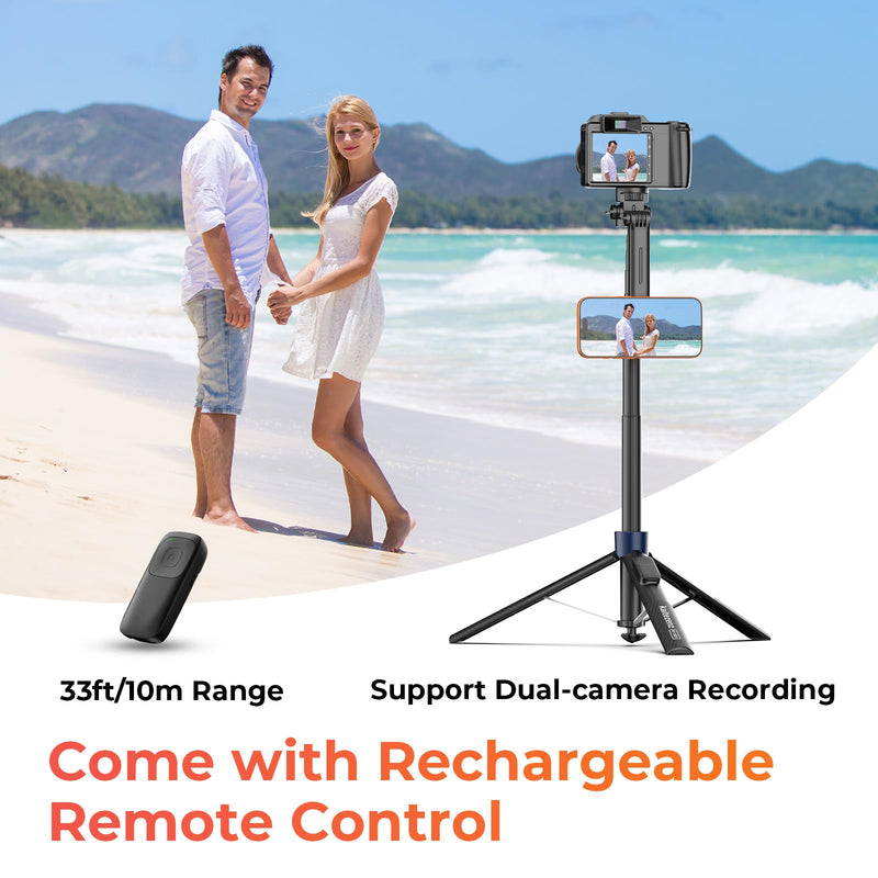 Kaitezenz 71" Auto Pop Open Magnetic Tripod for iPhone with Remote, 360° Rotation Cell Phone Selfie Stick Tripod Stand, Dual-Camera Tripod Compatible with Phone Camera