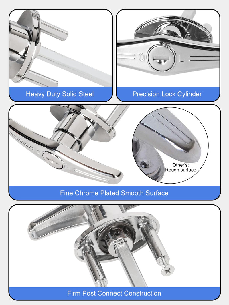 Garage Door Lock T-Handle Locks Latch Replacement Parts with 4 Keys, Mounting Hardware Included, Fit 1-3/8" to 2" Thick Doors, T-Handles Locking Set for Garage Door - 2pack