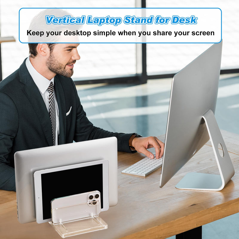 Chunful Adjustable Vertical Laptop Stand for Desk, Acrylic 3 Slot Laptop Holder Desktop, Invisible Desktop Notebook Dock for Notebook Computer, All Gaming Laptops up to 17''(3 Slot)
