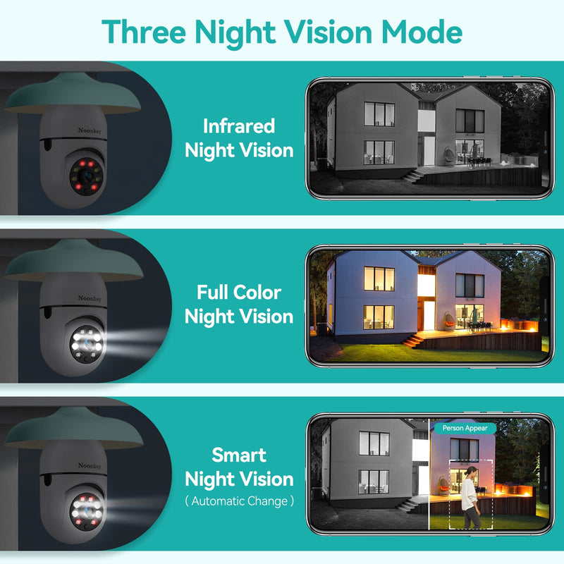 3MP Light Bulb Security Camera and Light Socket Extender, WiFi Security Cameras with Alexa, Automatic Human Tracking, Motion Zones Detection Alarm, Color Night Vision, 2-Pack