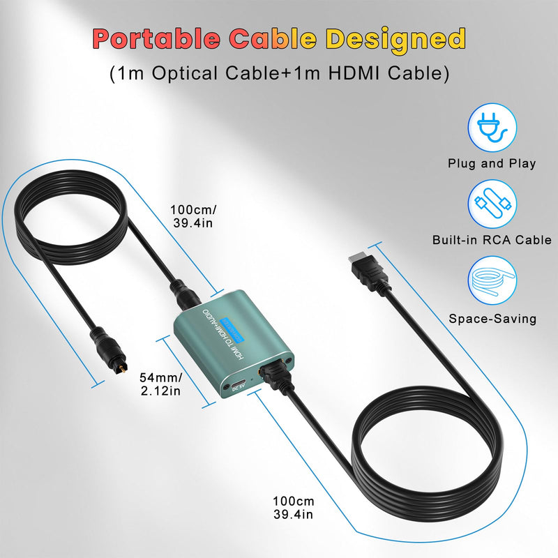 HDMI Audio Extractor Splitter 4K, HDMI to Optical Toslink SPDIF Video Audio Adapter Supports Digital/DTS, PCM HDR10 (NOT Support ARC)