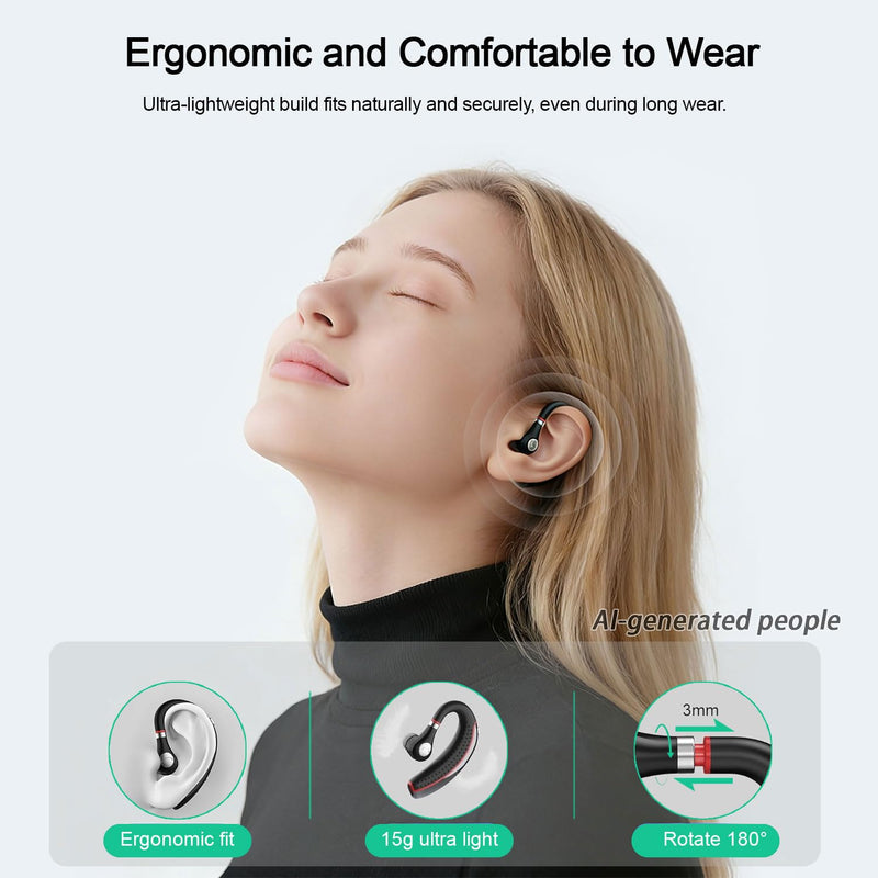 Bluetooth Headset, Wireless Bluetooth Earpiece with 500mAh Charging Case for Hands-Free Ultralight Headphones V5.3 with Microphone for iOS Android for/Business/Office/Trucker (Red) Red
