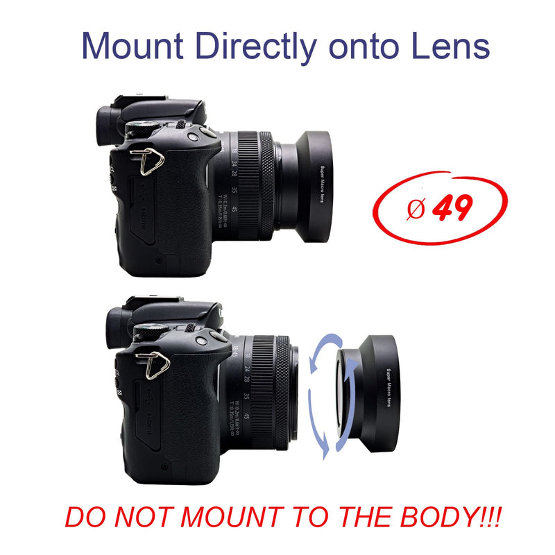 FotoZ 49mm 10x Professional Macro Conversion Lens, Super Macro Lens, for Canon EOS M6 M50 Mark II M100 M200 R50 R100 with EF-M 15-45mm RF-S 18-45mm Kit Lens