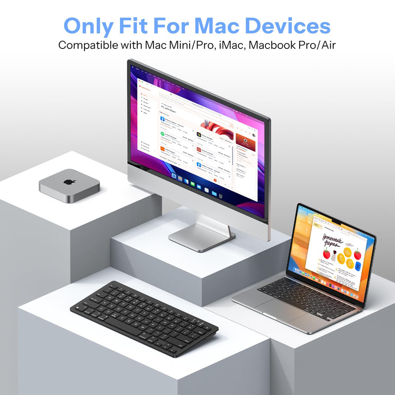 OMOTON Wireless Keyboard for Mac, USB-C Rechargeable, Bluetooth ONLY | No Number Pad, Ergonomic Tilt, 14 macOS Hotkeys, For Backpack Travel Home Office, for MacBook/iMac/Mac mini/Neo, Ink Black