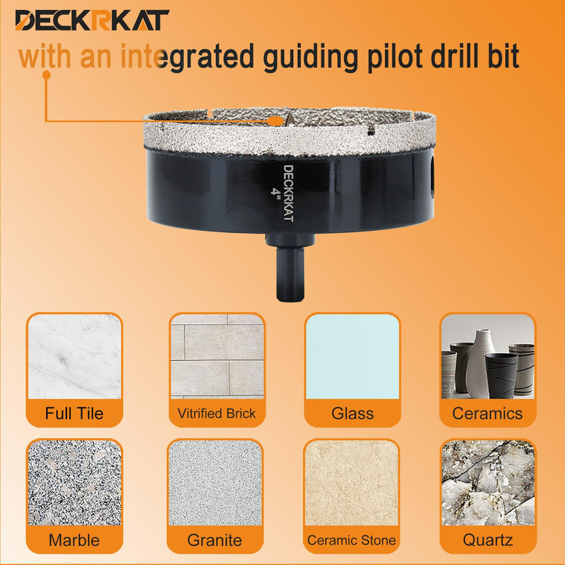 4 inch Diamond Hole-Saw Bits with Pilot Drill Bit -4" Diamond Tipped Tile Hole Saws with Guiding Bit Accurate Drilling for Porcelain Tile Ceramic Pottery Granite Stone Glass Bottles 102mm. 4”