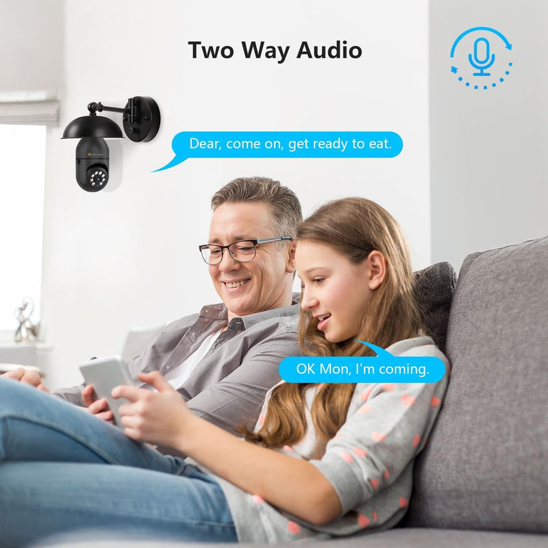 Jennov 2K Light Bulb Security Camera, Auto-Tracking Security Cameras Wireless Outdoor, 360° PTZ, Dual-Band WiFi (2.4G/5G), AI Human Detection, Indoor/Outdoor, E27 Socket-Powered, Compatible Alexa Black Light bulb Camera / 2PK