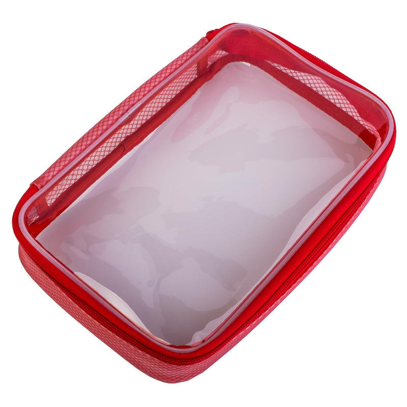 Set of 3 Transparent TPU Storage Cases, Red, Small Medium Large, 170 x 50 x 135 mm to 250 x 50 x 160 mm, Clear Zip Organisers for Camera Gear, Cables, Tools and Accessories | Durable TPU cases with EVA sides and mesh inserts for electronics, cables and...