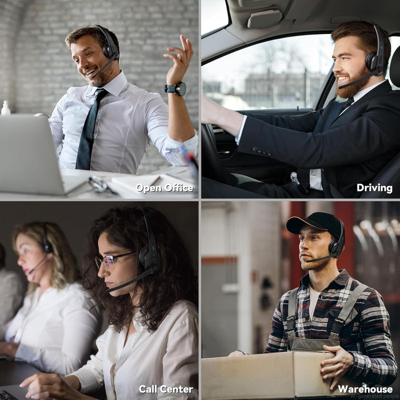 Wireless Headset with Mic for Work, Bluetooth Headset with AI Noise Cancelling Microphone, Wireless Headphones with Mic & Mute Button, USB Dongle for Work from Home/PC/Computer/Call Center/ Teams/Zoom