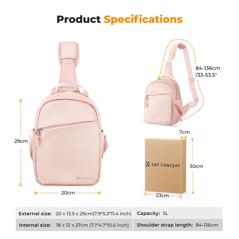 K&F CONCEPT Camera Sling Bag, Compact Crossbody Bag for DSLR Mirrorless | Lightweight Fabric, with Tripod Holder, Quick Access & Custom Dividers, Men & Women, for Sony Canon Nikon, Pink, BS06 Sling Bag-5L