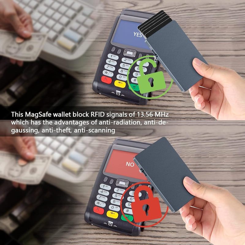 Magnetic Card Holder with Slide Button,for Magsafe Phone Wallet Quick Access to Bank Credit Card,Minimalists Metal RFID Blocking Case Work with IPhone 17/16/15/14/13/12 Series(No 12/13 mini) (Grey) Grey - Metal Wallet