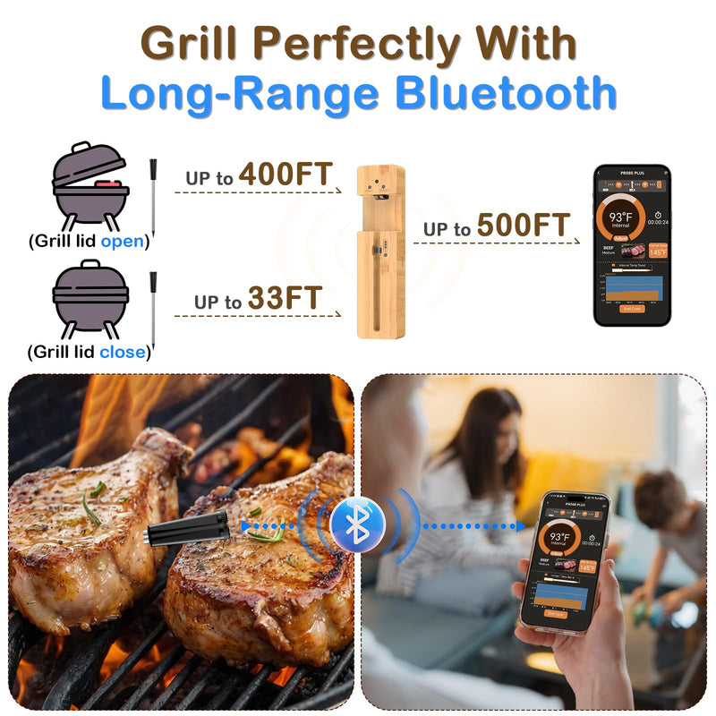  [AUSTRALIA] - Real-Time Alerts Wireless Meat Thermometer - Smart Bluetooth Meat Probe for Grill, BBQ, Oven, Smoker - Long Range Bluetooth, Accuracy Temp, Dishwasher Clean, Waterproof - Perfect for BBQ Lovers 1