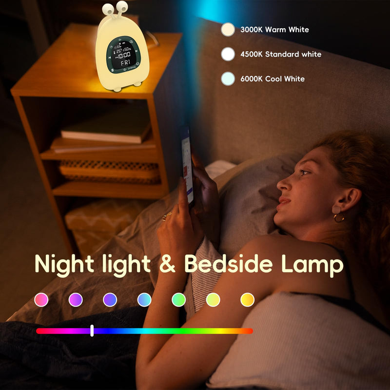 Sunrise Alarm Clock Wake Up Light, White Noise Sound Machine with 20 Soothing Sounds, 10 Night Lights, Bluetooth Speaker/Temp & Humidity/Rechargeable, Dimmable Clock Gift for Baby Kids Adults Dark Green Small