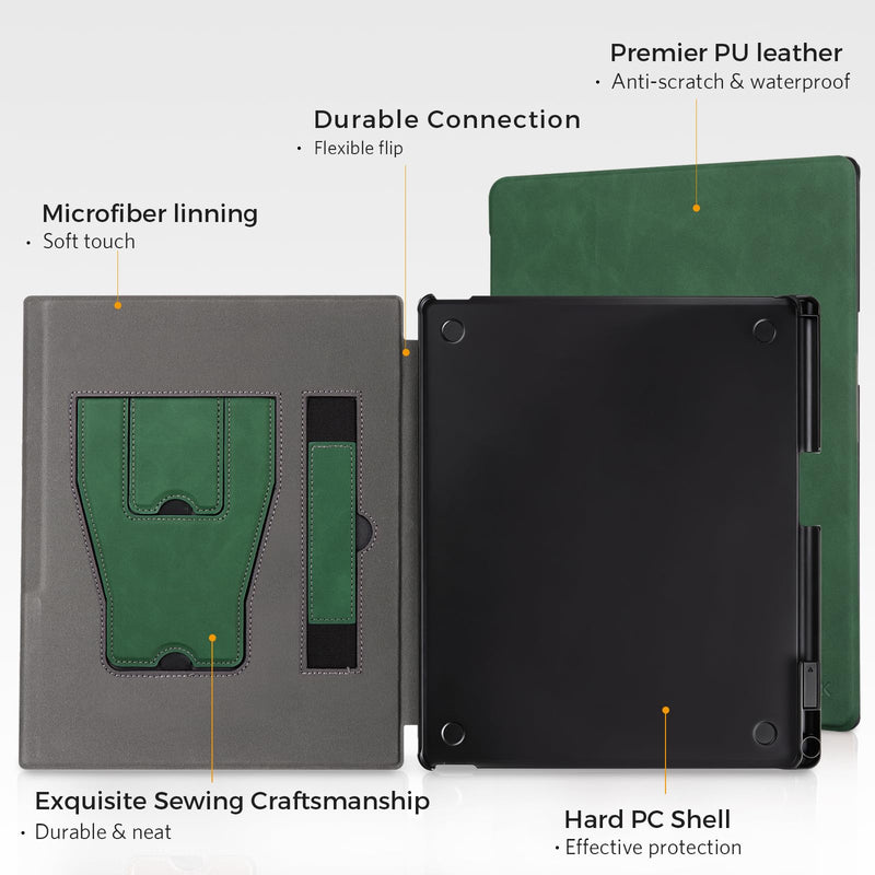 CoBak Stand Case for Remarkable Paper Pure 2026 10.3" with Hand Strap | Lightweight and Hard Back Shell Protective Book Folio Cover with 2 Kickstand Stand Angles, and Pen Holder Features, Emerald Emerald with Stand For reMarkable Paper Pure(2026)