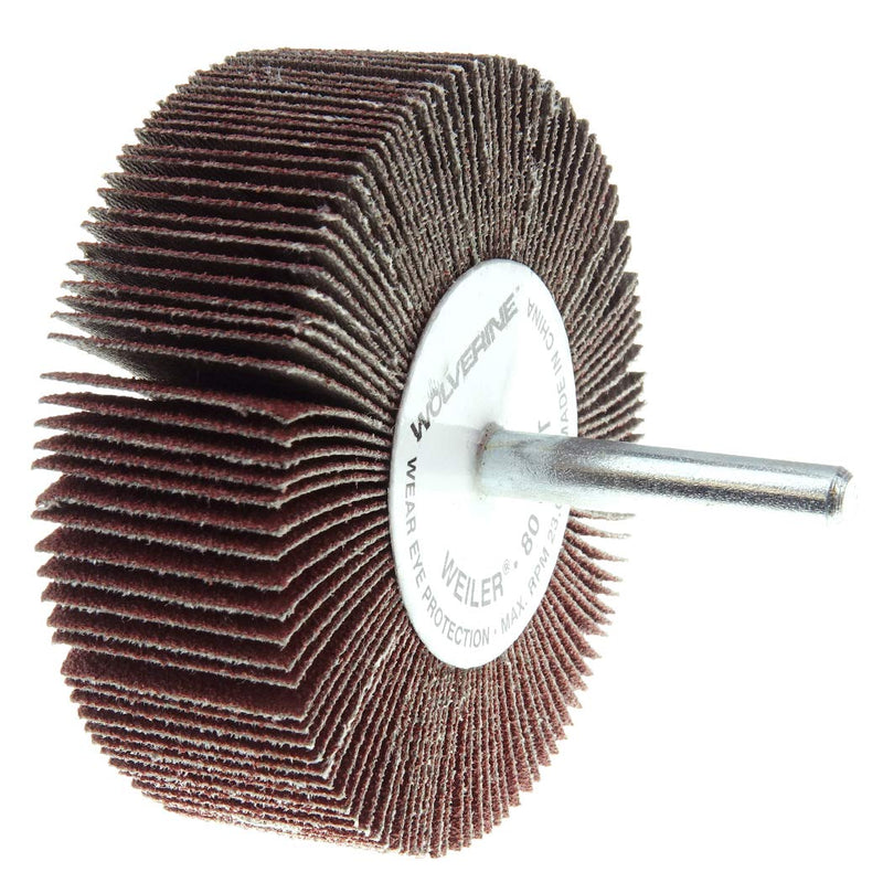 Weiler 30727 3" x 1" x 80AO Wolverine Coated Abrasive Flap Wheel, 1/4" Stem (Pack of 10) 3" Dia 80 Grit