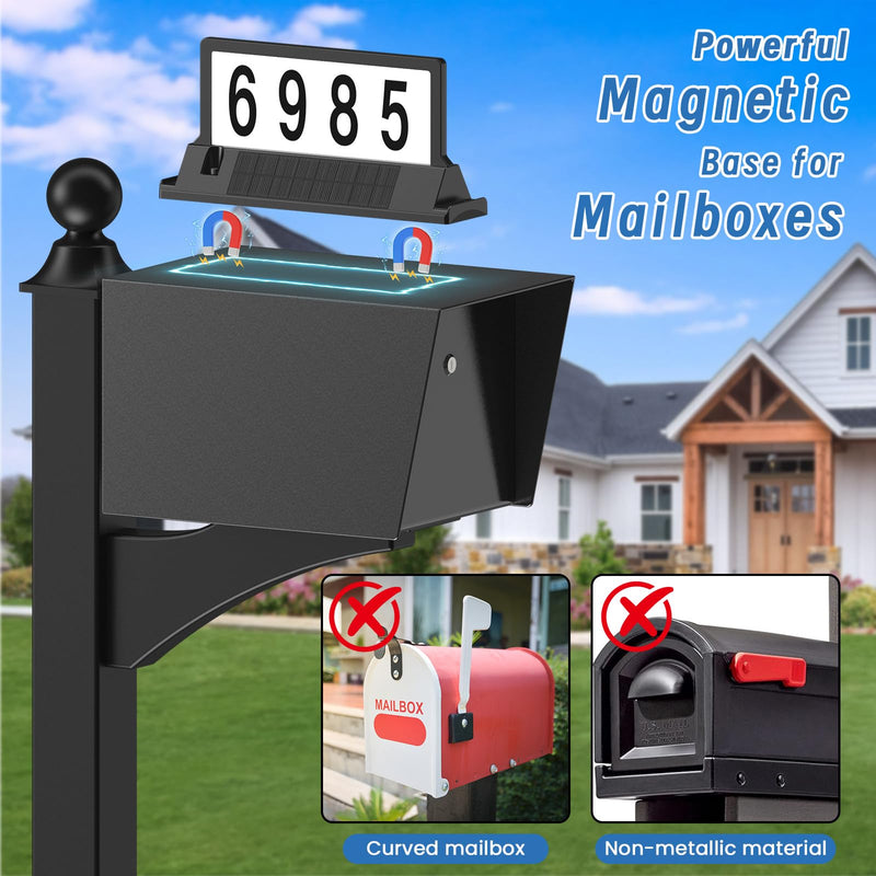 Solar Address Sign for House Numbers – Dual-Sided LED & Dual-Sided Solar Panels, 3 Color Modes, IP65 Waterproof Address Plaque, Strong Magnetic/Stake/Wall Mount, Dusk-to-Dawn for Mailbox Yard Driveway 1 Pack 3000/4000/6000K