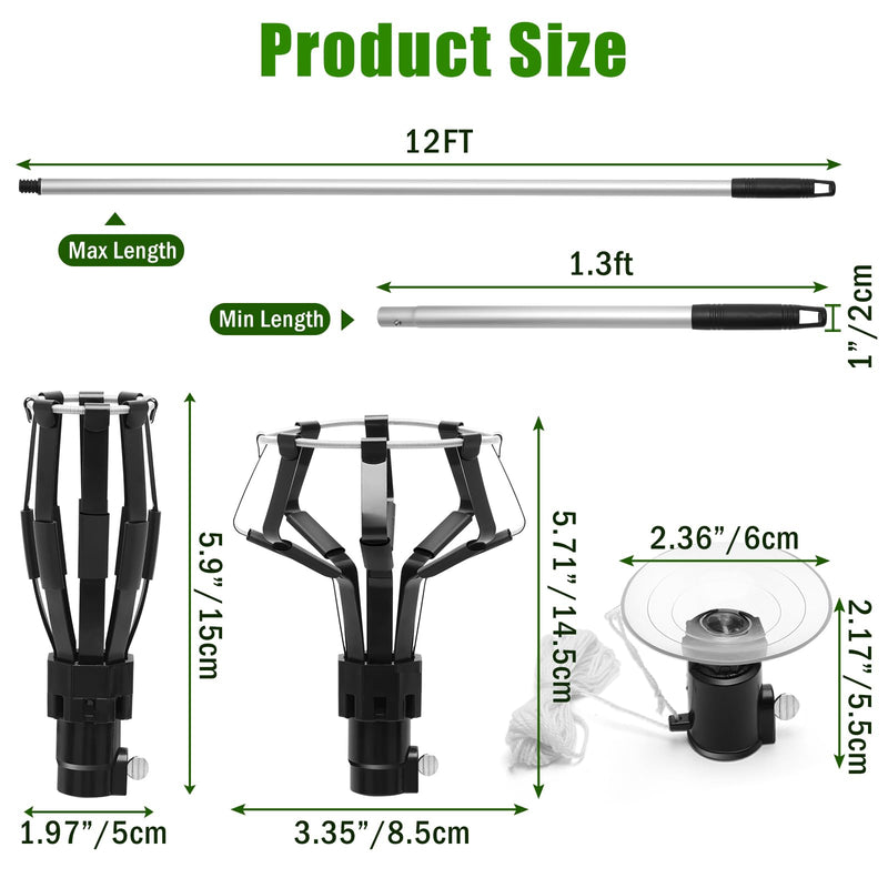 12FT Light Bulb Changer for High Ceilings - 2PCS Baskets and Suction Cup Light Bulb Pole Changer for Household and Camping