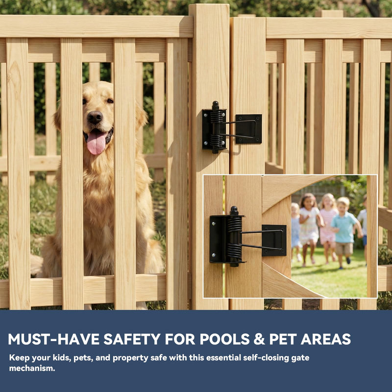Heavy Duty Flat Gate Closer, Powder Coated, Self Closing Adjustable Gate Closer for Wood and Vinyl Gates, Works Great for Yard, Pool and Dog Gates, Outdoor Gate Spring