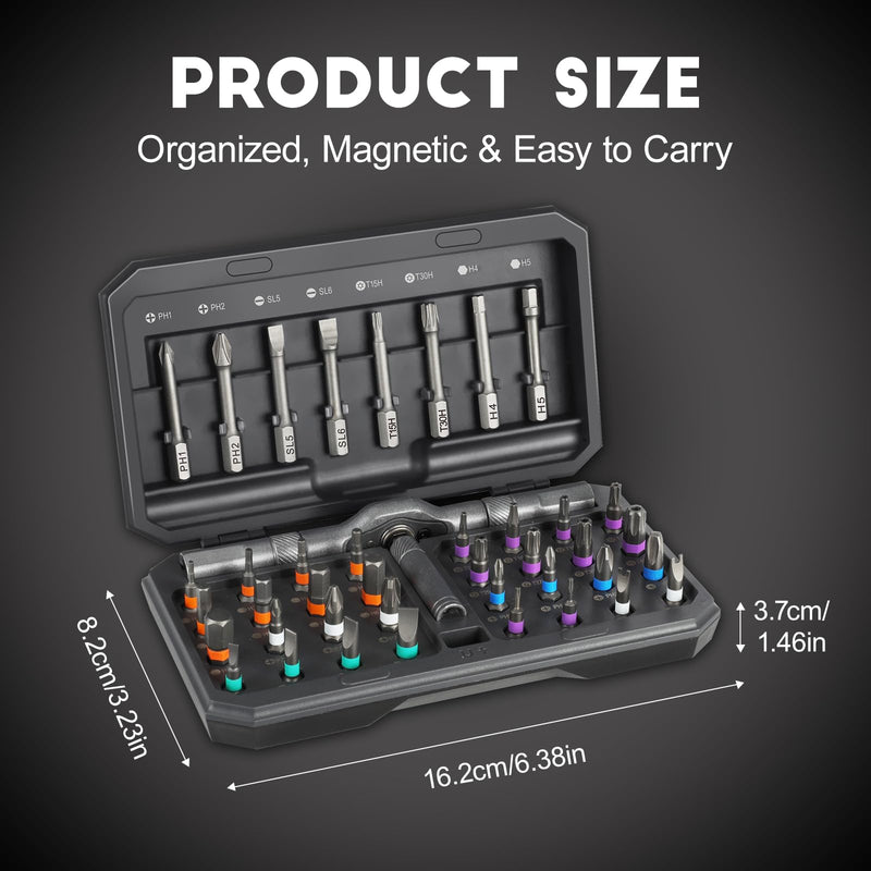42 in 1 Magnetic Screwdriver Set, Ratchet Screwdriver Set with Case, Repair Tool Kit with Ratchet T Handle, Screw Driver Set Kit for Eyeglass, Bicycle, Watch, Ring Doorbell, Electronics, Pc 42 IN 1
