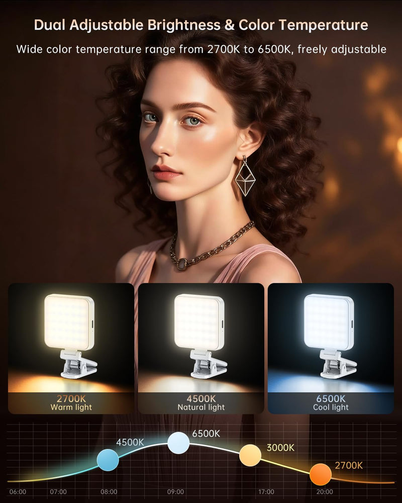Portable Selfie Light for iPhone: Rechargeable Phone Fill Lights, Ring Light for Camera Picture, Makeup Photo, Video Conferences, Laptop Use, Zoom Meetings, TikTok, Vlog Photography white