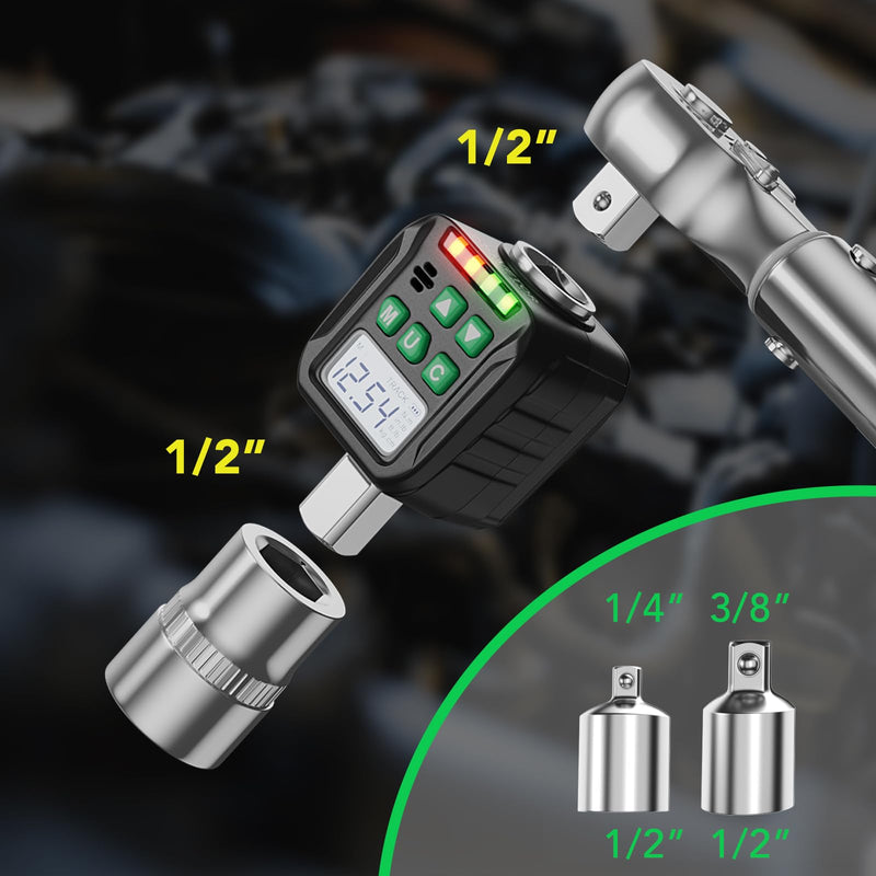 Digital Torque Wrench Adapter Set 1/2" Drive,Electric Wrenches,Snap on Digital Inch Pound Torque Wrench,1/4",3/8" Torque Adapter for Car,Motorcycle & Automotive (5-99.5 Ft-lb/6.75-135 Nm) 5-99.5 Ft-lb/6.75-135 Nm