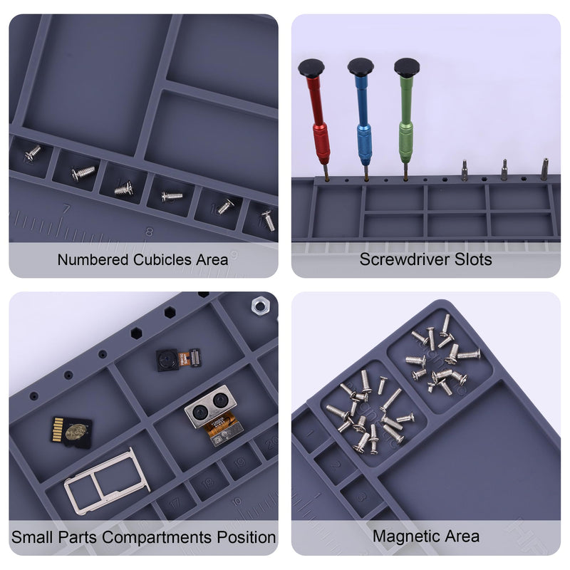 Premium Heat Resistant 932°F 20.9" x 13.5" Magnetic Anti-Static Mat with Grounding Accessories, HPFIX ESD Safe Electronics Work Mat for Computer Cell Phone Laptop Repair HPESD15