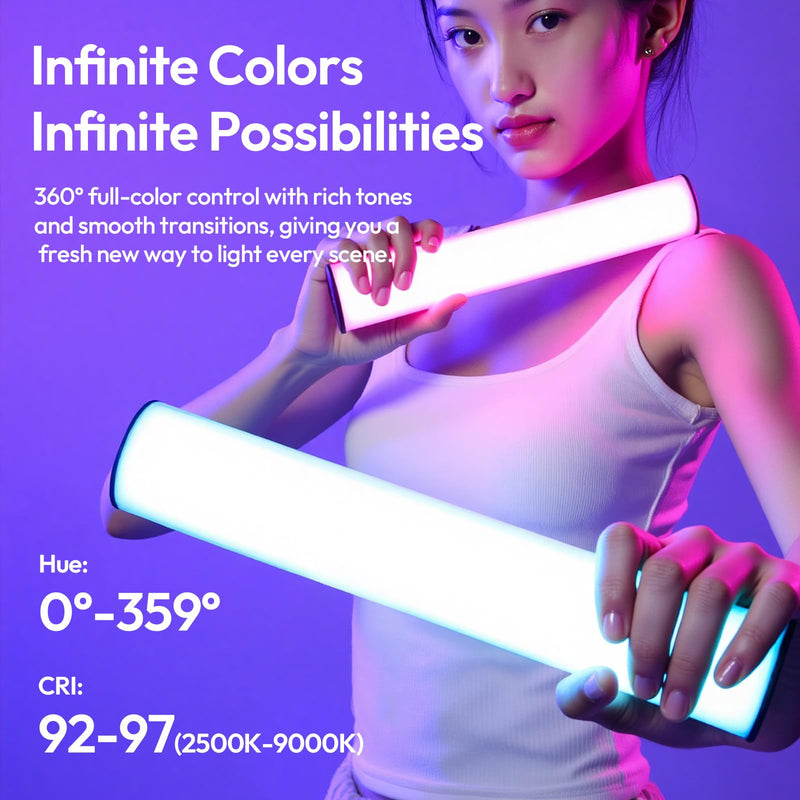 ULANZI B15RGB Magnetic RGB Light Wand - Handheld LED Video Light Stick with Diffuser, 3300mAh 1800-9000K 20 Effect Dimmable Camera Tube Light for Video Recording Studio Photography TikTok YouTube Vlog 1 pcs-Medium