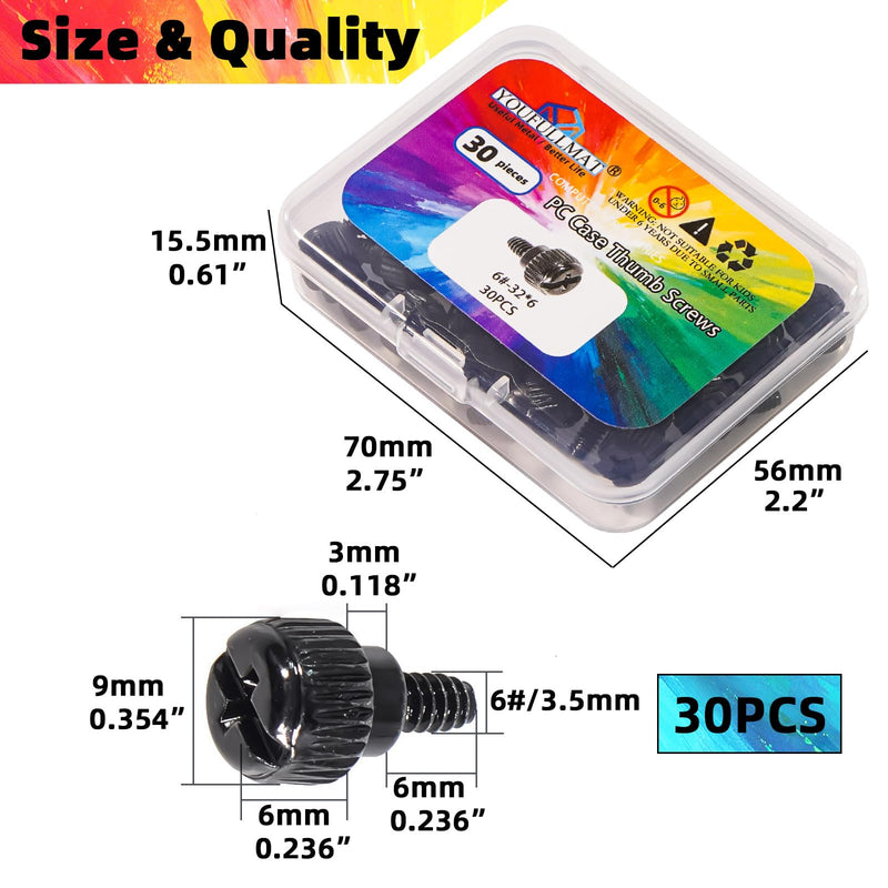 Computer Case Thumb Screws for Side Panel | #6-32 x 6mm PC Case Hand-Twist Knurled Screws, Black Chassis Fastener (30 Pack)