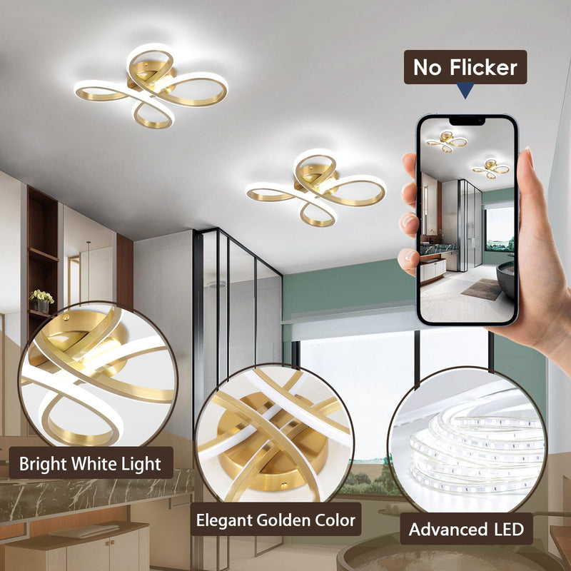 ADISUN Modern LED Ceiling Light, 6000K Semi Flush Mount Ceiling Light Fixture, Modern Ceiling Lights for Hallway Bedroom Corridor Aisle Bathroom Indoor Ceiling Lamp (L14.56*W14.56*H2.4) Gold