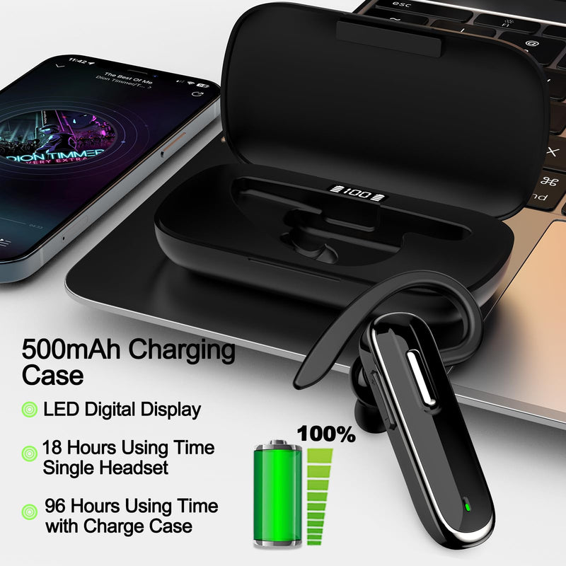 Bluetooth Earpiece V5.1, Wireless Hands-Free Headset with Charging Case, Built-in Microphone for iPhone Android Business Calls Bluetooth headset with charging case Brown