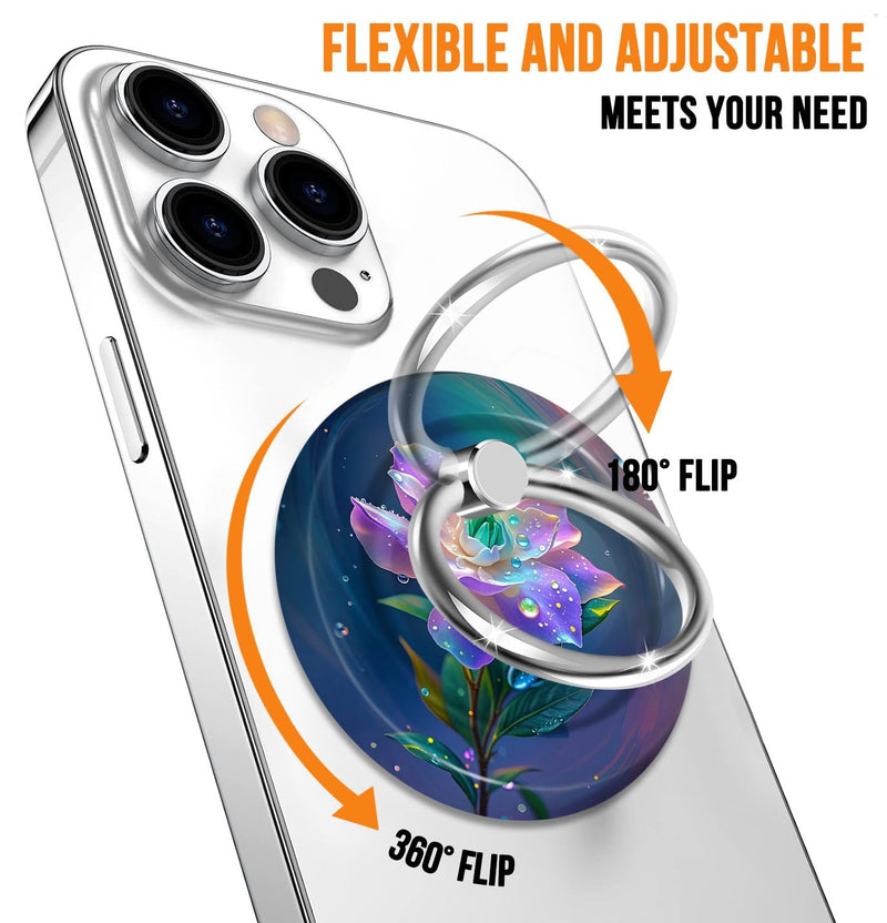 Magnetic Phone Ring Holder for MagSafe,Magnet Cell Phone Grip Pattern Design Stand Finger Ring Kickstand for Smartphone - Purple Pink Flower