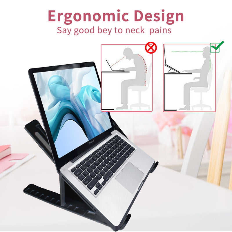 Portable Laptop Stand, New Version Adjustable Laptop Holder Riser Computer Stand for Desk Notebook Stand Mount with Phone Stand, Black Black-New Version