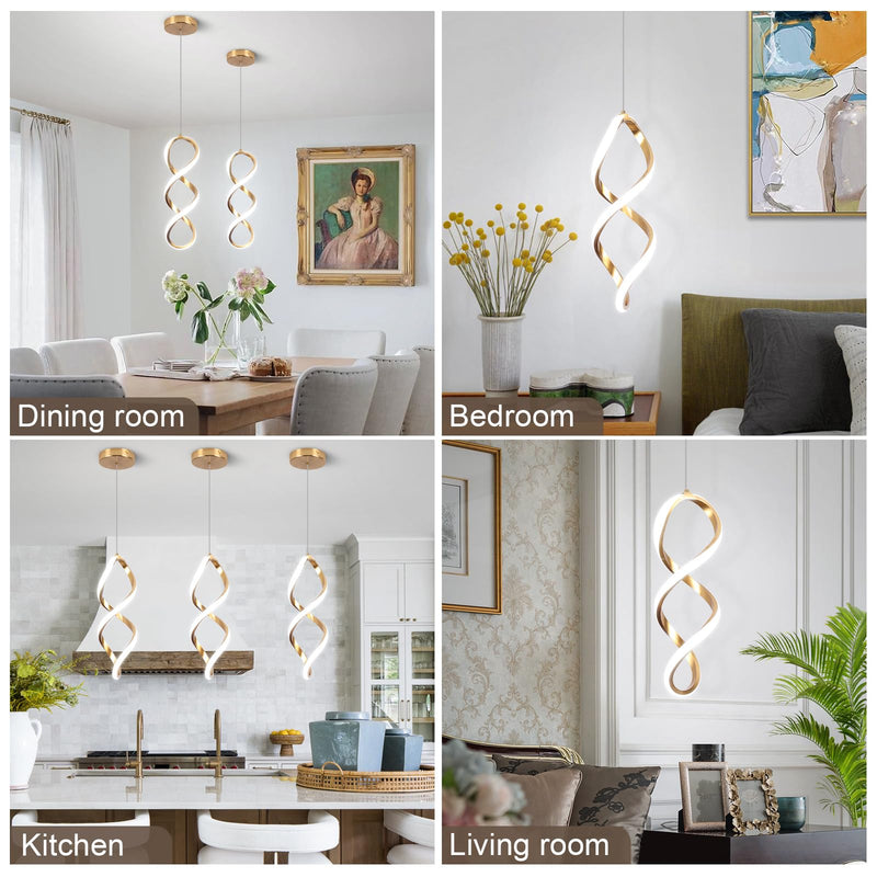 Gold Led Pendant Lights Kitchen Island,5500K Modern Led Pendant Lighting Over Island, Adjustable Hanging Pendant Light Fixtures for Kitchen Bedroom Dining Room Sink, 1 Pack Gold