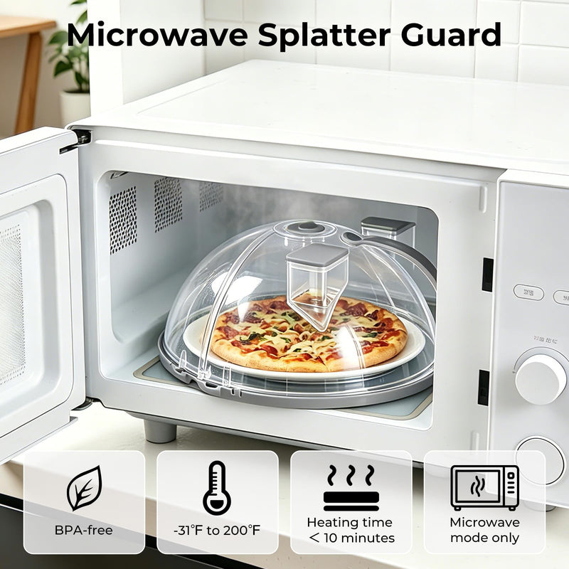 UFORU Foldable Microwave Splatter Cover with Water Steamer, 10 Inch Microwave Cover for Food,Upgraded Clear Plastic Plate Cover with Handle, Space-Saving Splatter Guard for Microwave, Dishwasher Gray 10inch