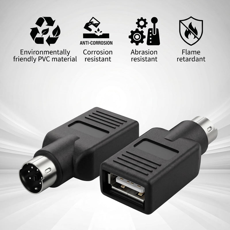 4-Pack PS/2 to USB Adapter, Black Male to Female Keyboard Adapters | PS2 Converter USB A Plug Replacement for Keyboard Mouse Desktop PC Laptop Notebook