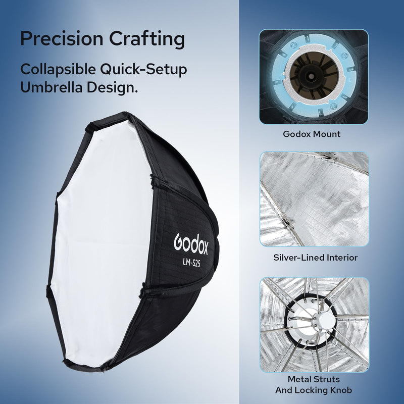 Godox LM-S25 Octa Softbox for Godox Lux Master Retro Camera Flash, Portable Softbox Diffuser with Carry Bag, Producing Soft Natural Light