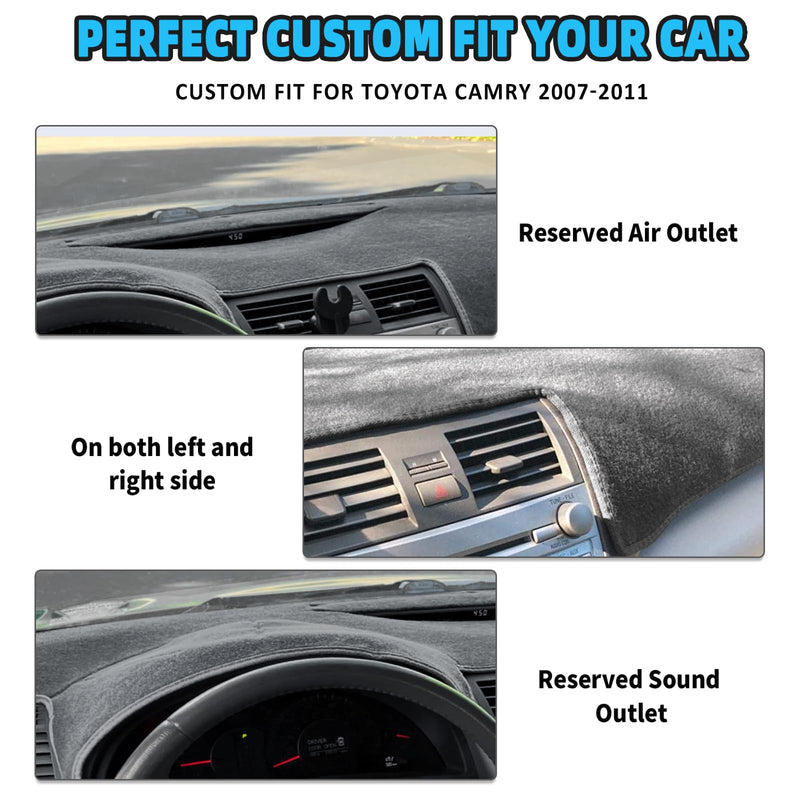 POSAID for Toyota Camry Dash Cover 2011 2010 2009 2008 2007 Dashboard Cover Mat Custom Fit Toyota Camry 2011-2007, Black 07-11 Black 2007-2011