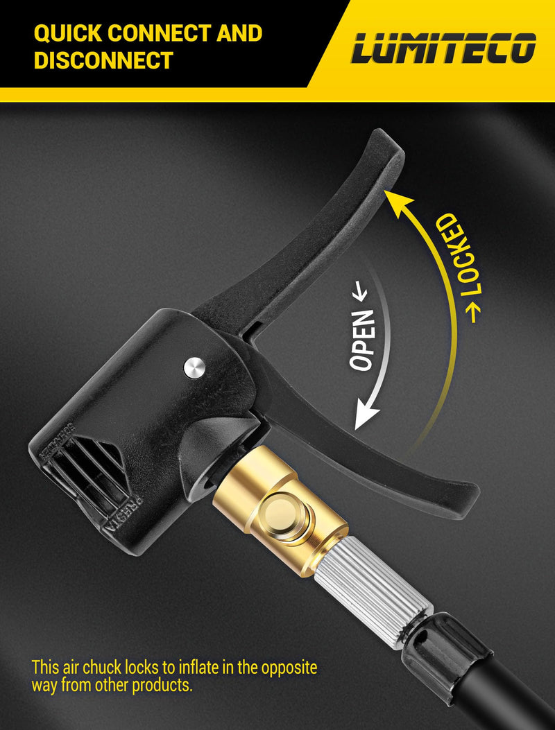 Locking Presta Schrader Air Chuck for Bike Tire, Dual Head Pump Nozzle with 1/4" F-NPT Quick Connect for Tire Inflator, Presta&Schrader Valve Adapter w/Air Release Nob for Bicycle Floor Pump