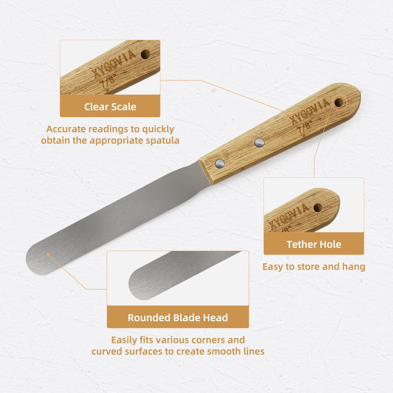 7-piece Caulking Spatula with Wooden Handle, Professional Stainless Steel Caulk Tool Set Finishing Tools, Streamline Spatulas for Caulk Application 7PCS