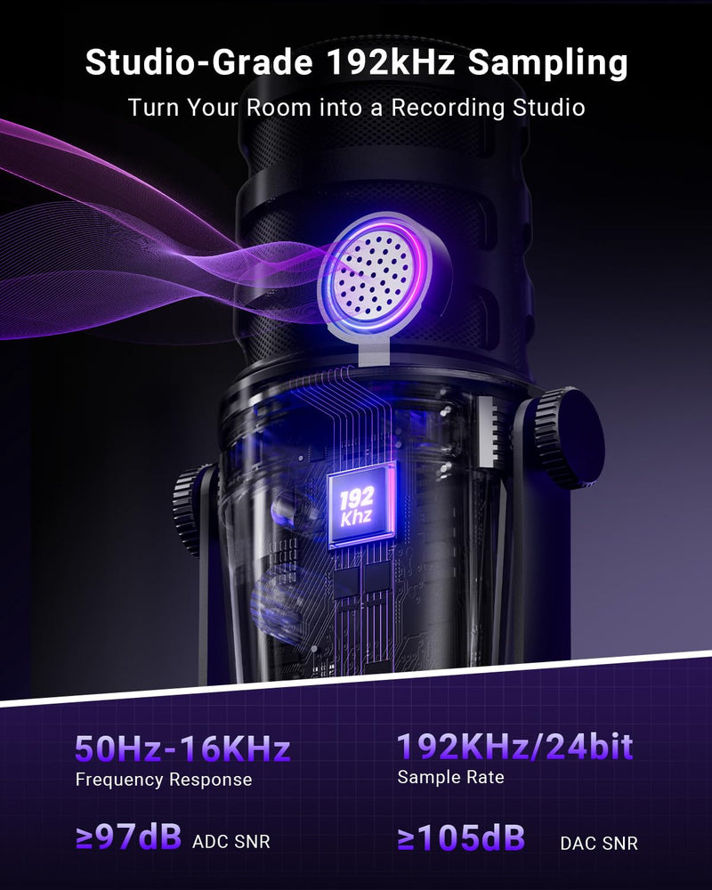 Streaming Microphone for Discord, RGB Mic for PC | Supercardioid pickup, noise cancellation, one-tap mute, gain control, 3.5mm jack, podcast, smartphone compatible