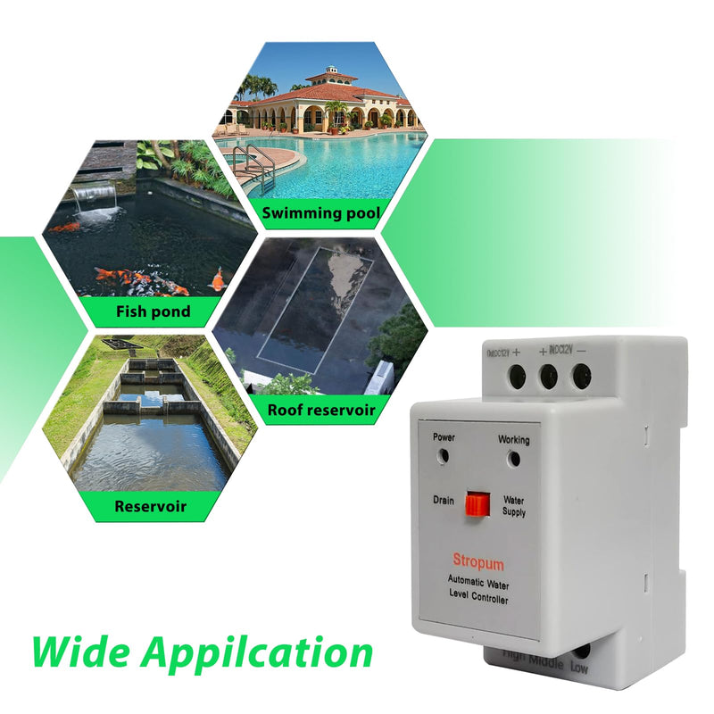 DC12V Automatic Water Level Controller Liquid Level Sensor Detector Pump Float Switch Control Relay with 6.5ft Detector RL-2 DC 12V