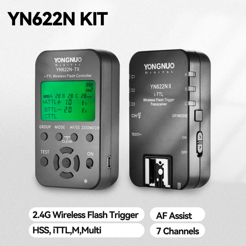 YONGNUO YN622N-Kit YN622N Kit Wireless i-TTL Flash Trigger Kit for Nikon, Including 1X YN622N-TX Controller and 1X YN622N II Transceiver