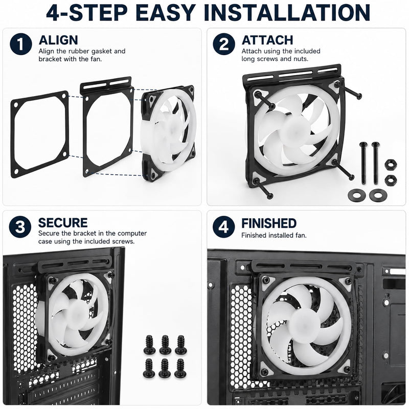 PC Radiating Fan Holder with Vibration Damping Base (120MM Set) | Fan holder with vibration damping pad base helps mount compatible PC case fans and reduce contact vibration For 120mm Fan Set