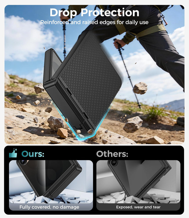 Magnetic for Samsung Galaxy Z Flip 8 Case with Hidden Kickstand, Black | with Built-in Privacy Screen Protector & Hinge Protection, Compatible with MagSafe, Shockproof Non-Slip Textured Phone Cover