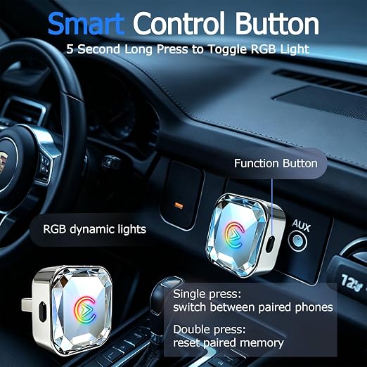 2026 Upgraded Wireless CarPlay Adapter for iPhone & Android Auto | One-Click Switch, Fast Auto-Connect, Alloy Apple Bluetooth CarPlay Adapter, Plug & Play for 1000+ Vehicles, USB-A/C Included